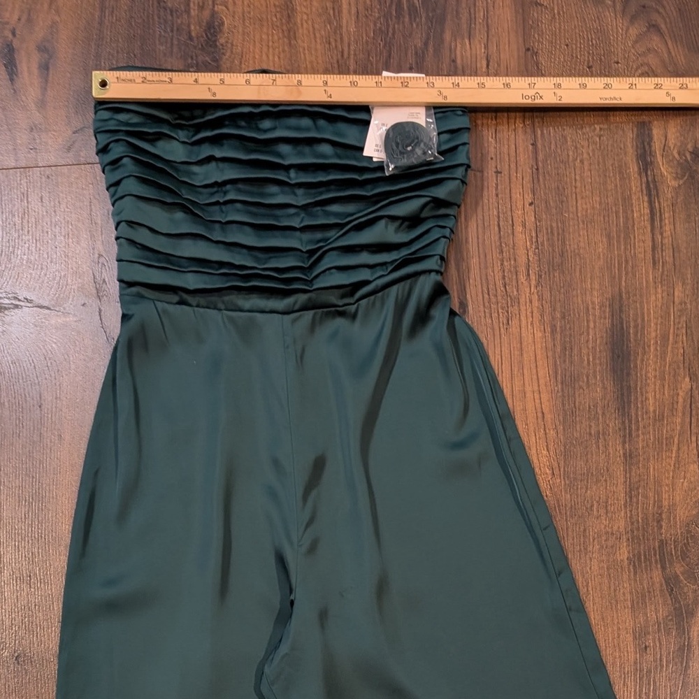 Abercrombie & Fitch Emerson‎ Ruched Strapless Satin Emerald Green Jumpsuit NWT - Picture 10 of 12